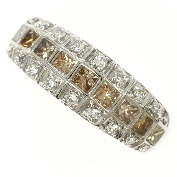 K18 18金 WG リング 15号 ブラウンダイヤ ダイヤ 計1.00 カード鑑別書 中古