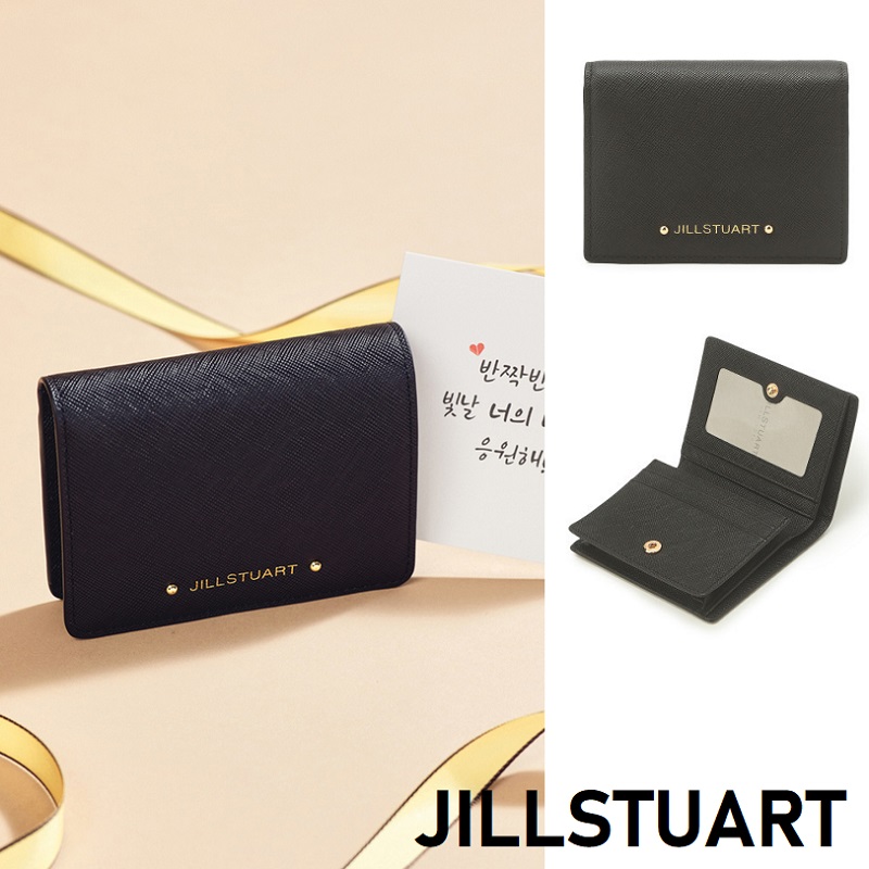 ZIP STORY ブラック レザー ゴールドロゴ 2つ折り財布 韓国人気 レディース シンプル おしゃれ トレンド