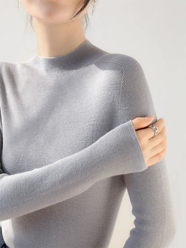 韓国風の高級ウールタートルネックセーター（レディース）2024年秋冬スリムフィットインナーレイヤーグレーニットウェア 5,467円