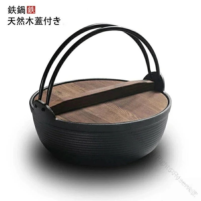 最安値!新追加鉄鍋 業務用 IH対応 ガス火対応 25cm 27cm 29cm 鉄鋳物製 天然木蓋付き 飲食店 料亭 居酒屋 宴会用 懐石料理 家族鍋 一人鍋用