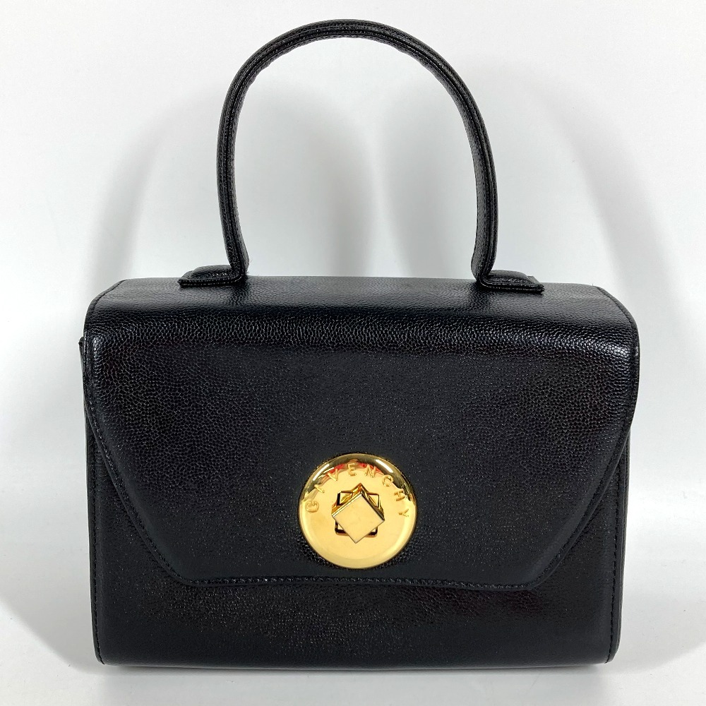 ハンドバッグ ロゴ ターンロック ヴィンテージ SACS バニティバッグ カバン フラップ レザー ブラック