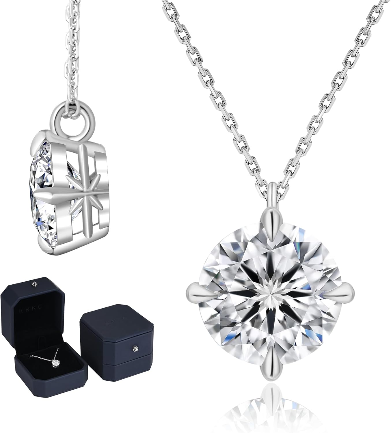 モアサナイトネックレス材質：S925スターリングシルバーホワイトゴールドメッキ特徴：一粒モアサナイト（人工ダイヤモンド）4本爪留め金属アレルギー対応チェーン長さ調節可能（45cm+5cm）