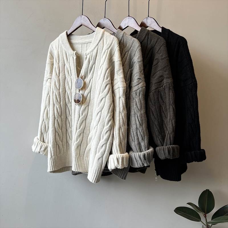 アウター レディース ニットカーディガン ラウンドネック クルーネック 羽織り ダブルジップ 前開き アランニット セーター 長袖 ドロップショルダー 大人可愛い カジュアル シンプル ベーシック お 4,351円