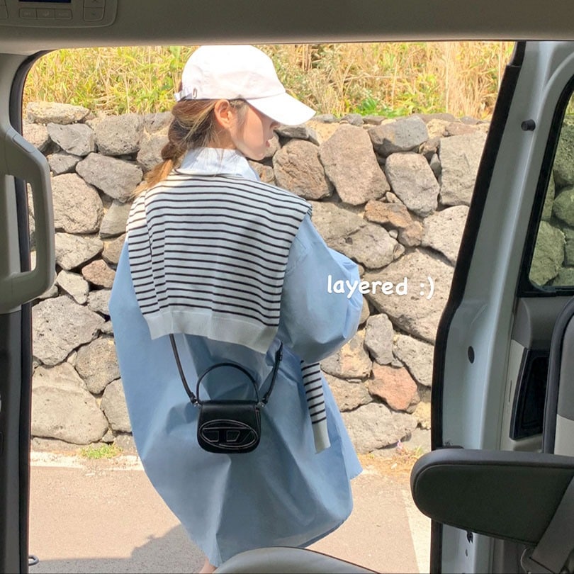 韓国の女性ファッション/ おしゃれなレイヤードストライプショール cd1202