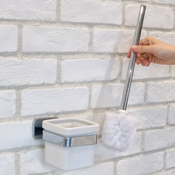 トイレブラシ ケース付き BISK TORE トイレ ブラシ トイレブラシスタンド ブラシ立て ポット付き 置かせる収納 角型 トイレブラシケース トイレブラシ入れ おしゃれ ガラス ポット