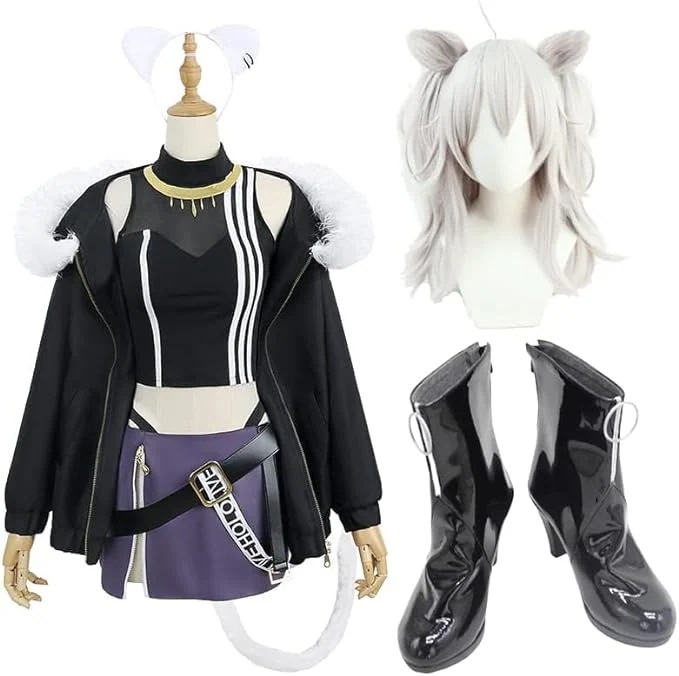新作入荷コスチューム獅白ぼたん コスプレ 衣装 Vtuber 服 チョーカー付き コスチューム ハロウィン 仮装 衣装+飾り 靴ウィッグコスプレ