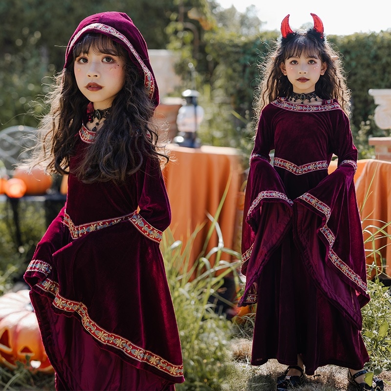 ハロウィン衣装子供用レトロ宮殿風吸血鬼魔女衣装赤ずきんヨーロッパ風長袖中世衣装