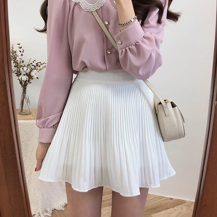 ミニスカート フリル ハイウエスト プリーツ ミニ丈 ショート丈 薄手 かわいい きれいめ シンプル カジュアル 上品 おしゃれ お洒落 レトロ 大人女子 こなれ感 ラフ ラブリー キュート