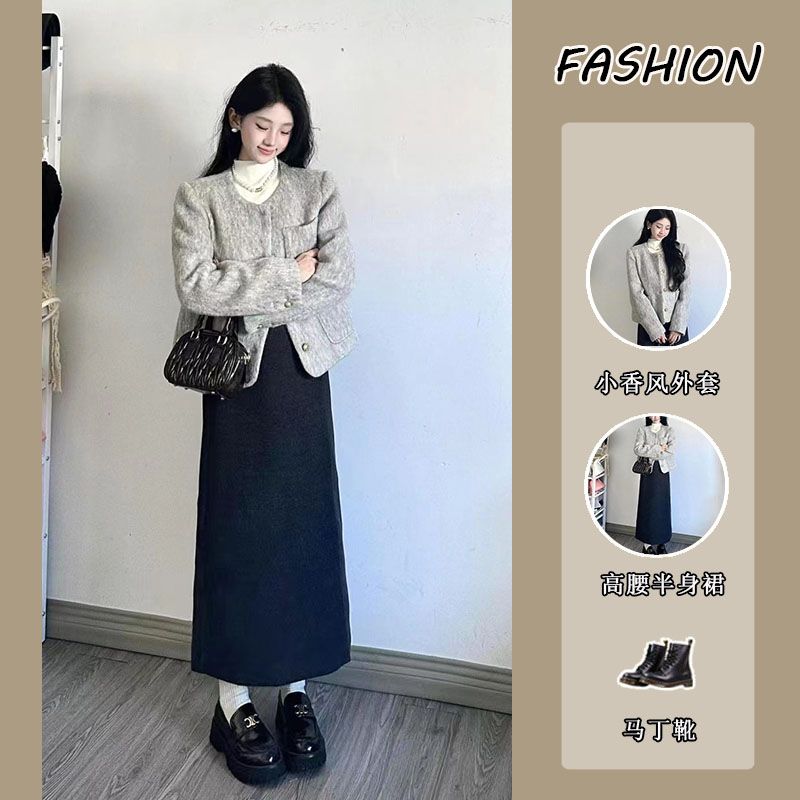 スーツ女2024秋韓系気質小香風高級感ショートコートレギンススカート3点セット 5,479円