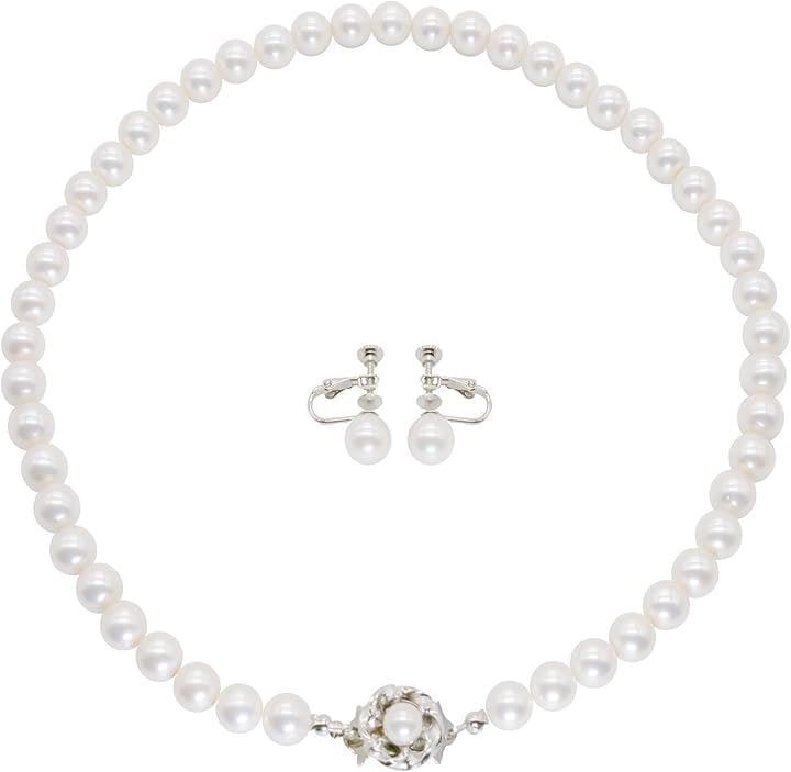 国産 艶玉パール パールネックレス 冠婚葬祭 日本製 高級 パールセット ケアクロス付 イヤリング 結婚式 葬儀 葬式 お呼ばれ 七五三 お宮参り(オフホワイト, L (45cm))