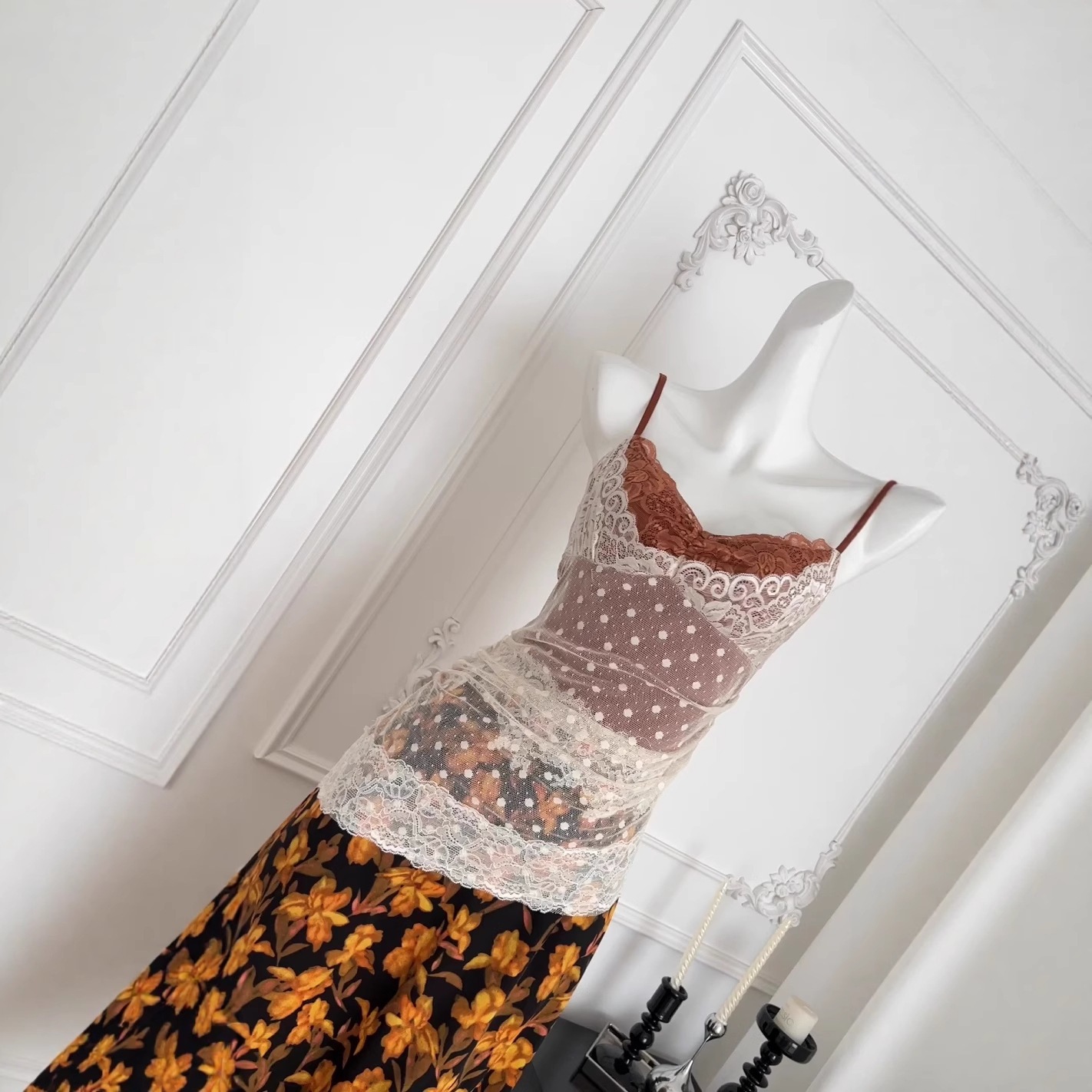 【急速出荷】三魚盛クチナシフェイク花柄ワンピース2025キャミソールロングスカート