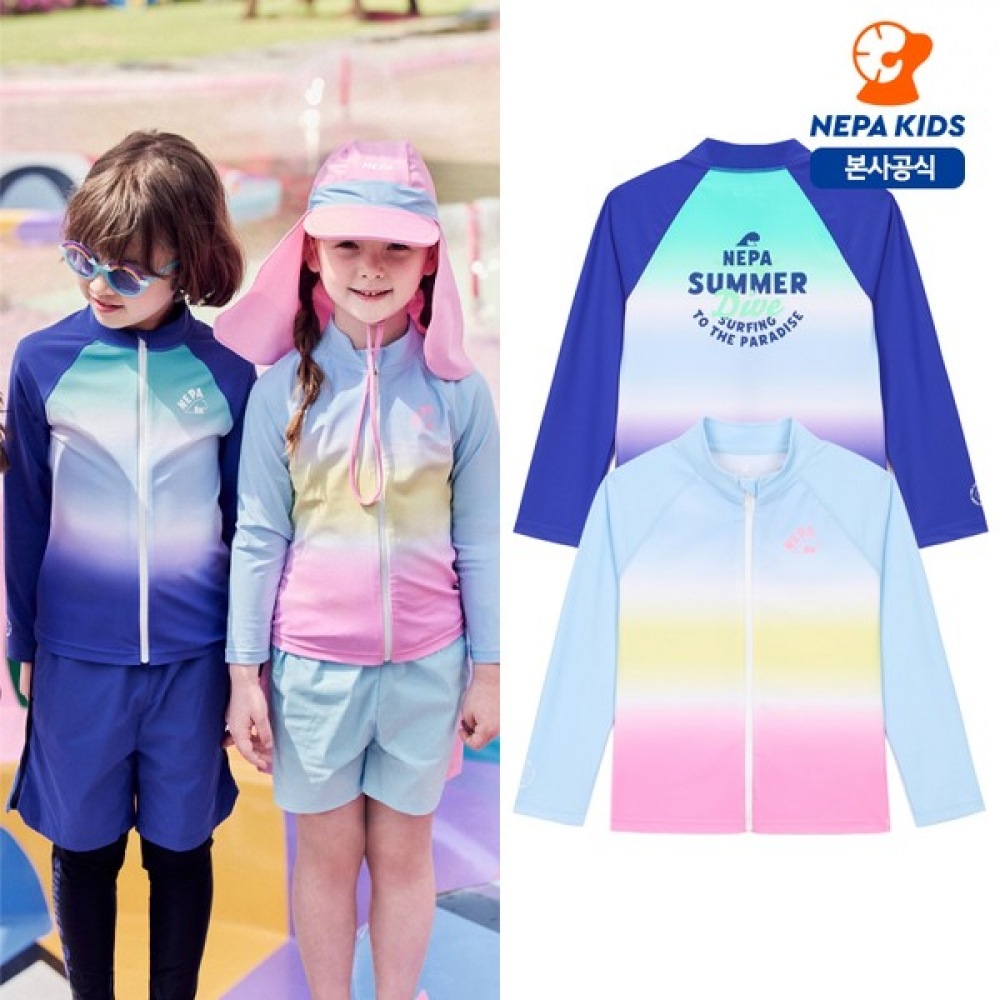 [ネパキッズ] ネパキッズ/ヘッドセット KKD3001 カラーリングラッシュガードジップアップトップ