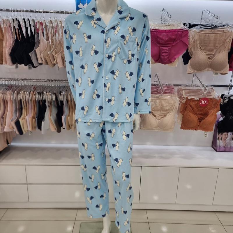 ミンクマイクロファイバーウサギプリント男性パジャマセット