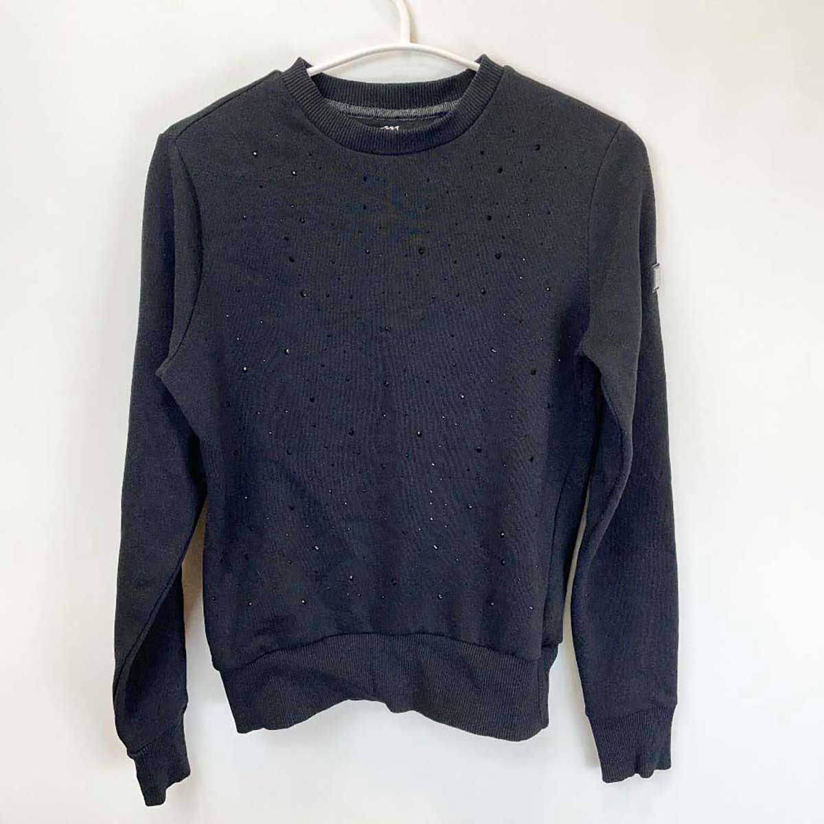 【中古】エクイライン EQUILINE ラインストーン ラウンドネック ライディングシャツ XS ブラック R09782 レディース 乗馬 馬術