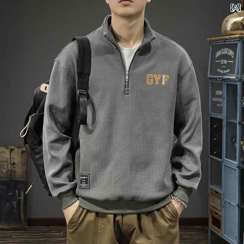 セーター メンズ ニット トップス 秋冬 ハーフジップ アメリカン 大きめサイズ カジュアル スタンドカラー グレー ブラック グリーン 7,154円