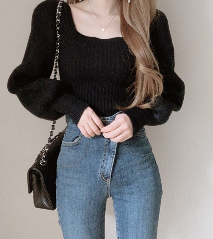 トップス デート モテアイテム ニットソー ざっくりニット ボリューム袖 リブニット 可愛い きれいめ 上品 おしゃれ かっこいい 可愛い ラブリー キュート ガーリー クール モード系