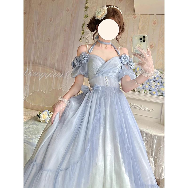 和服コスチュームコスチュームフラワーウェディングロリータゴージャスグラデーションブルー立体ローズjskロングスカート誕生日成人式プリンセススカート 6,798円