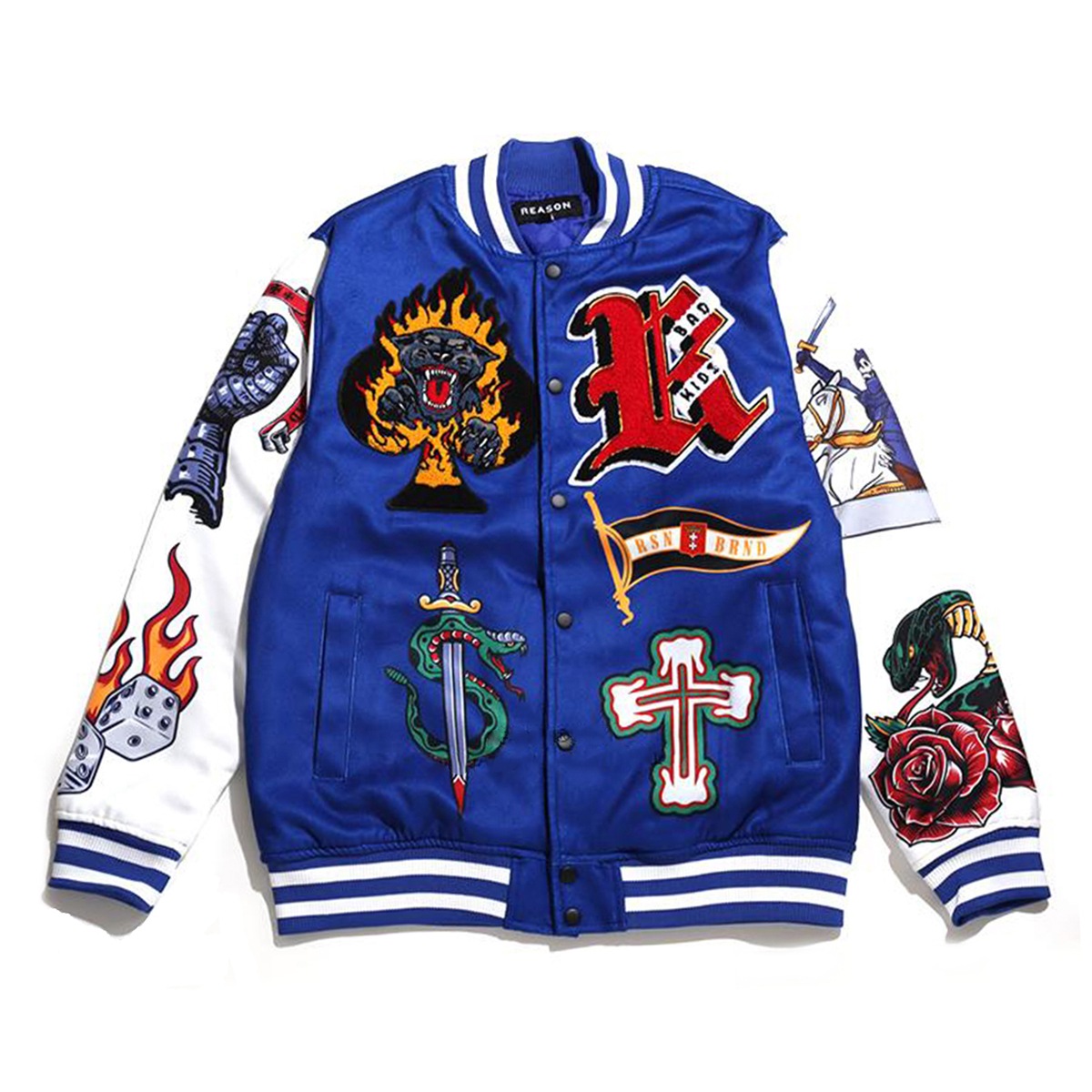 REASON アウター 長袖 スタジャン メルトン ブルゾン ストリート メンズ 春秋冬用 青 大きいサイズ リーズン スタジアムジャンパー 防寒着 おしゃれ