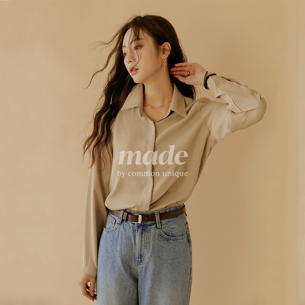 1万枚突破/ジョボアイ柄着用隠しボタンシフォンブラウス