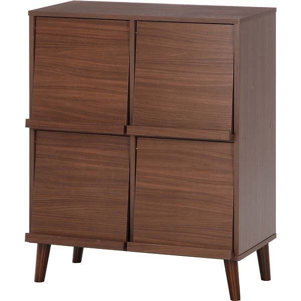 ディスプレイラック/収納棚 4マス ブラウン 幅79cm 扉付き収納 雑誌ディスプレイ 脚付き アルト