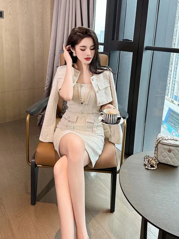 ワンピースセット ラシャ パーティー 卒業式 ウェディング 同窓会 結婚式 キャバ トップス+キャミワンピ 秋冬 二次会 大人 披露宴 着痩せ 演奏会 ドレス 2セット