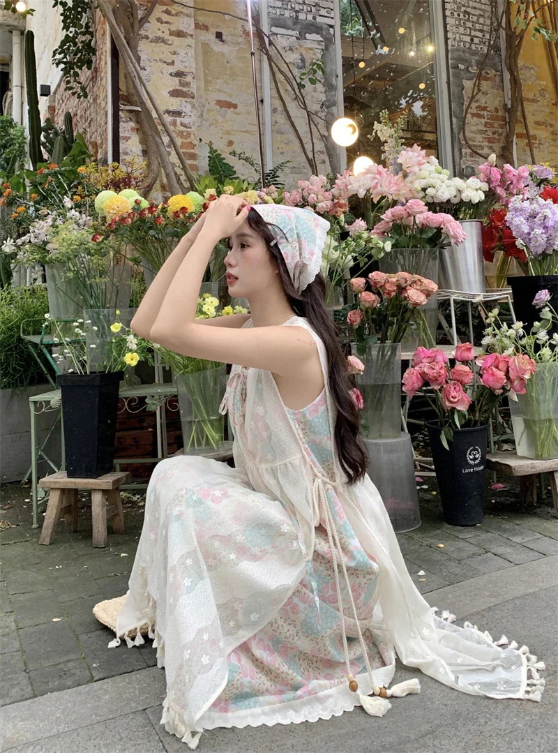 【急速出荷!】25 休日スタイルスーツ女性甘い風花ホルタードレススタックレースネットベールパーカースカートターバン3点セット