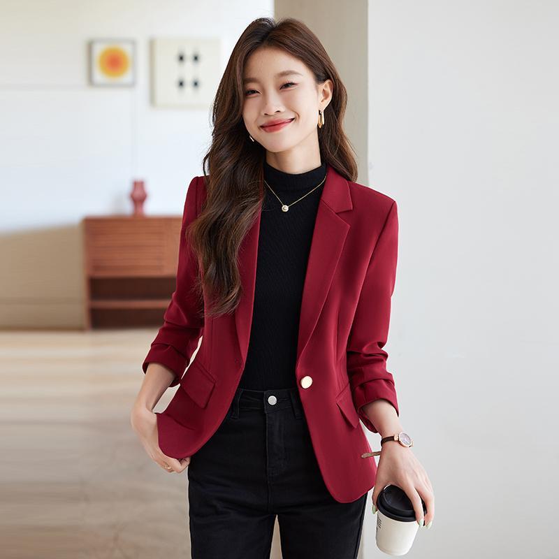 レディース ブレザー 春秋 韓国 スタイル スリム フィット カジュアル スーツジャケット 入学式 ママ おしゃれ エレガント ビジネス オフィス 通勤 ファッション