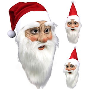 サンタクロースラテックスマスク白ひげハロウィーンのクリスマスパーティーの新年の休日のための赤い帽