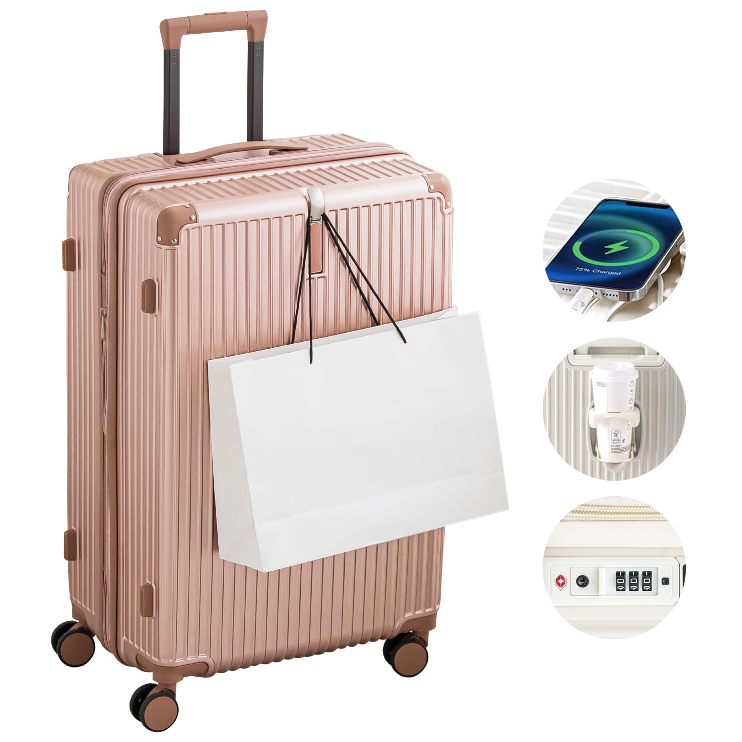 [CICIBELLA] シシベラ スーツケース キャリーバッグ キャリーケース TSAローク搭載 超軽量 大型 静音 おしゃれ 出張 旅行 ビジネス Lサイズ ピンクチタン