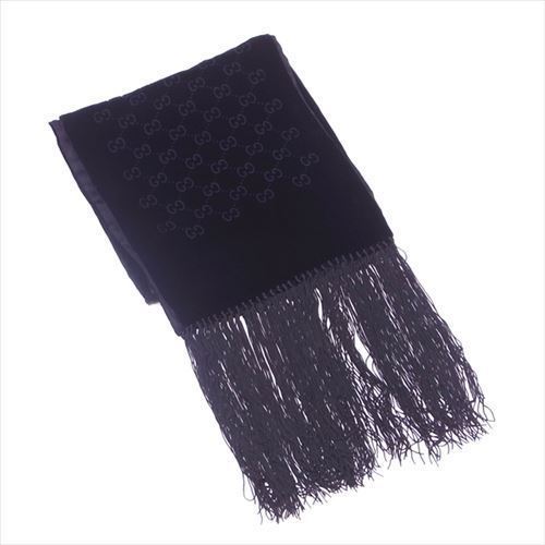 マフラー フリンジ付き GG柄 ベロア ストール ブラック 中古