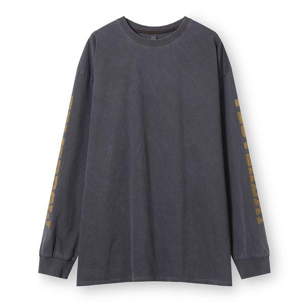 メンズ オーバーサイズ ピグメント プリント 長袖 Tシャツ AC TSA Q019 イエロー_P406186902