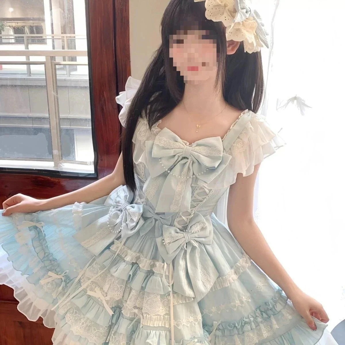 【1-3日出荷】スノードールブルーロリータワンピース フレッシュデザイン レースジャンパースカート コスプレ 春服 レディース