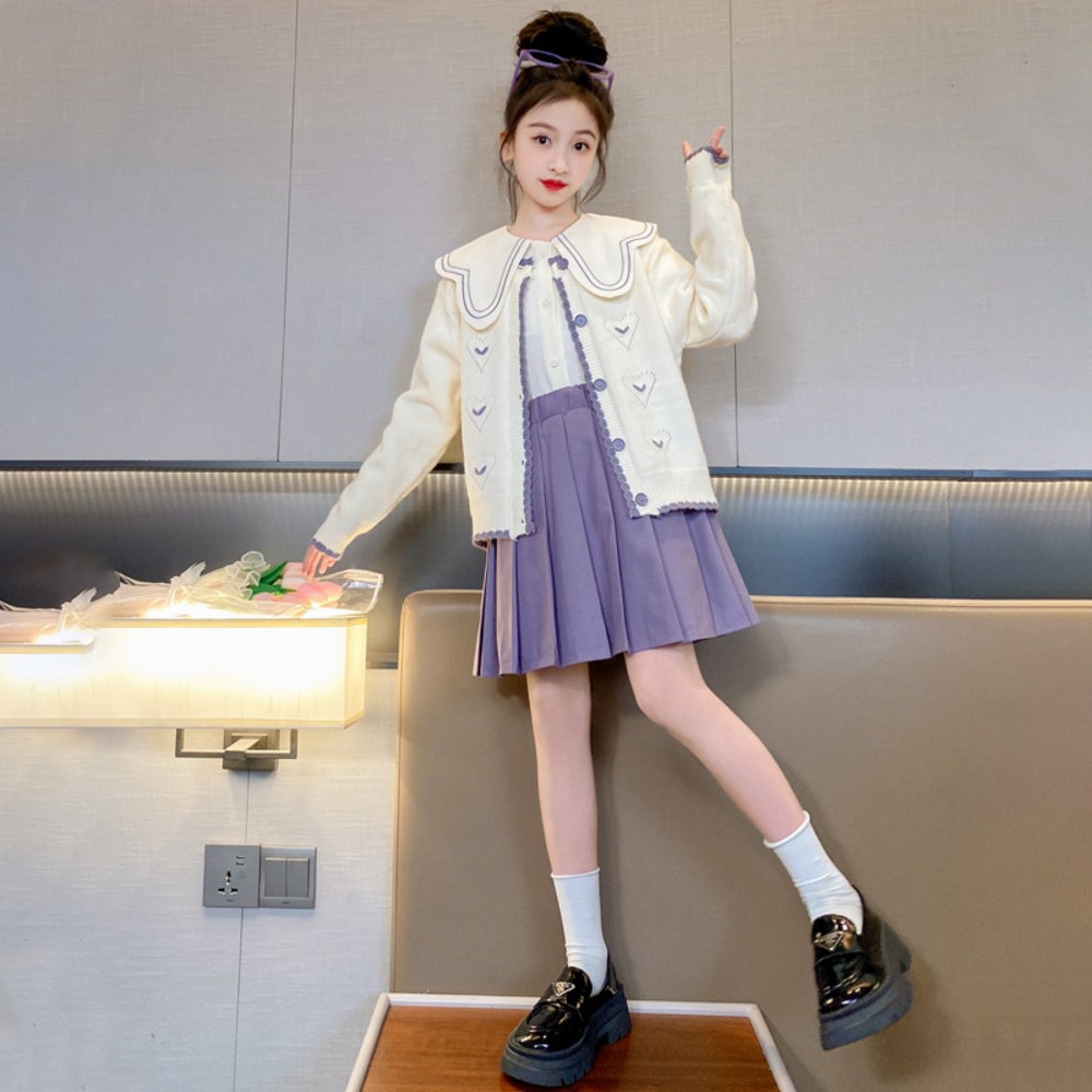 キッズモックガールジュニアスクールルック小学生カーディガン+ブラウス+スカートセット3種セット230