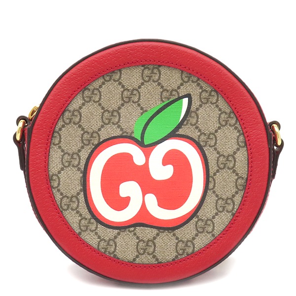 グッチ ショルダーバッグ GGアップル クロスボディバッグ GGスプリームキャンバス レッド ゴールド金具 赤 ポシェット 丸型 625216【中古】