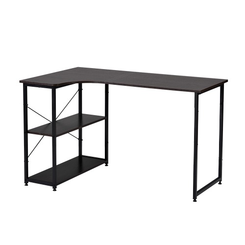 【2点購入で150OFF】【国内即発送】2台【ダークブラウン】パソコンデスク L字　120cm　2段ラック付 デスク木製 ミシン台 書斎机 勉強机　ダークブラウン