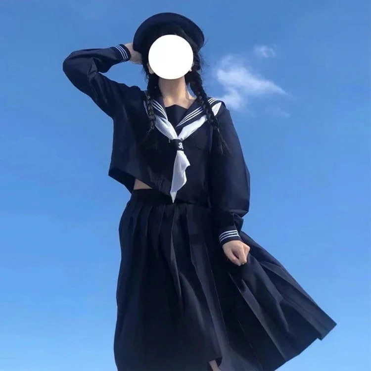 [本日限り激安SALE]JKユニフォーム紺洋セーラー服基本セット中級スーツ紺脚魅せミニスカ 涼しく楽ちんセットアップJK制服セット 品質良い