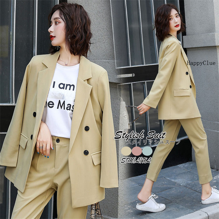 セットアップ パンツスーツ きれいめ 3色！ カジュアル スーツセット レディース 大人 30代40代 上品 おしゃれ 体型カバー 春 春秋 おしゃれスーツ 2点セット フォーマル 通勤 オフィス お