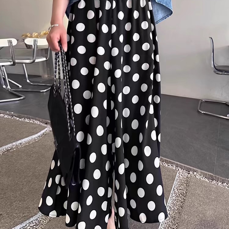 韓国デザイン春物新作カジュアルゆったりドット柄ワイドパンツ 5,206円