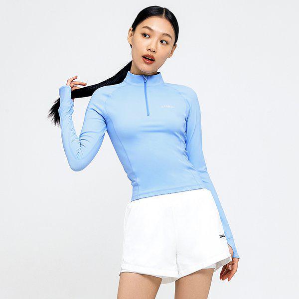 [] 女性用エッセンシャルハーフジップアップクロップラッシュガードアクアブルー (B4SWWCR001AQB)