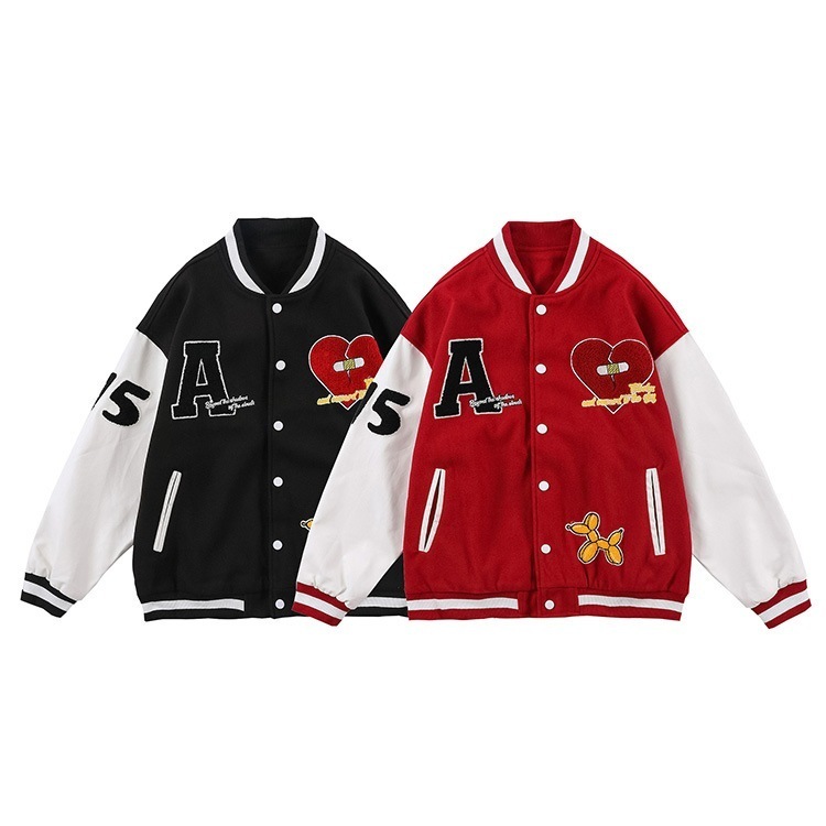 秋アウター新商品アメリカヒップホップスタイルレトロなワインレッド野球服男性ラシャ学院風ジャケット