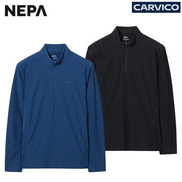 冬用メンズカルビコストレッチブロックジップ長袖Tシャツ - 7L75403