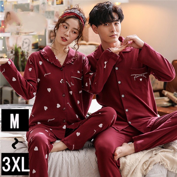 100 安い 長袖 レディース パジャマ パジャマ ペア ハート柄 可愛い ナ ペアルック ルームウェア カップル パジャマ サイズ 女性2xl Aegis Qa
