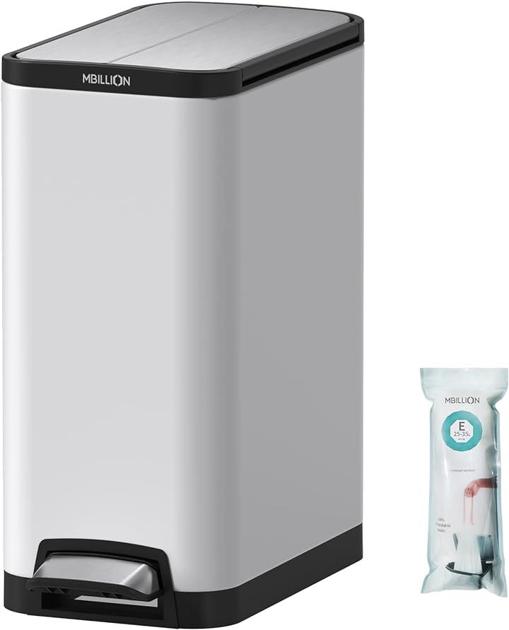 ゴミ箱 おしゃれ スリム ペダル式 ごみ箱 ステンレス 38リットル バスルーム 消臭 ダストボックス 大容量 生ゴミ インナーバケット付き 密閉( ホワイト, 38L)