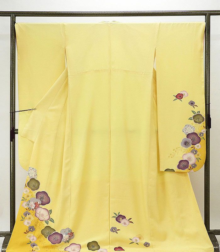 振袖 正絹 四季花模様 身丈171.5cm 裄丈67.5cm 振袖 リサイクル 着物 e0806