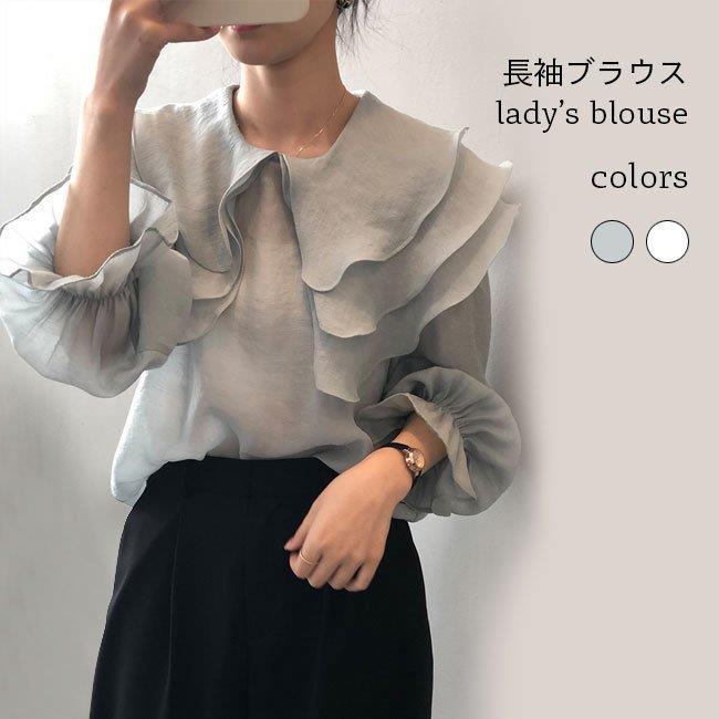 【高品質の製品】ブラウス レディースに長袖ブラウス ワイドカラー カジュアルシャツ ゆったり 長袖 トップス 薄手 プルオーバー フリルブラウス レトロ バレンタイン プレゼント