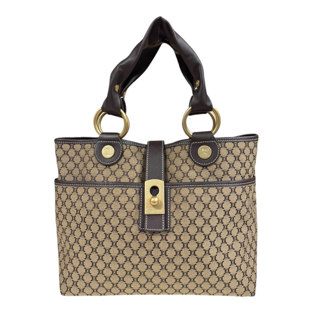 セリーヌ マカダム ハンドバッグ キャンバス ブラウン CELINE 中古 美品