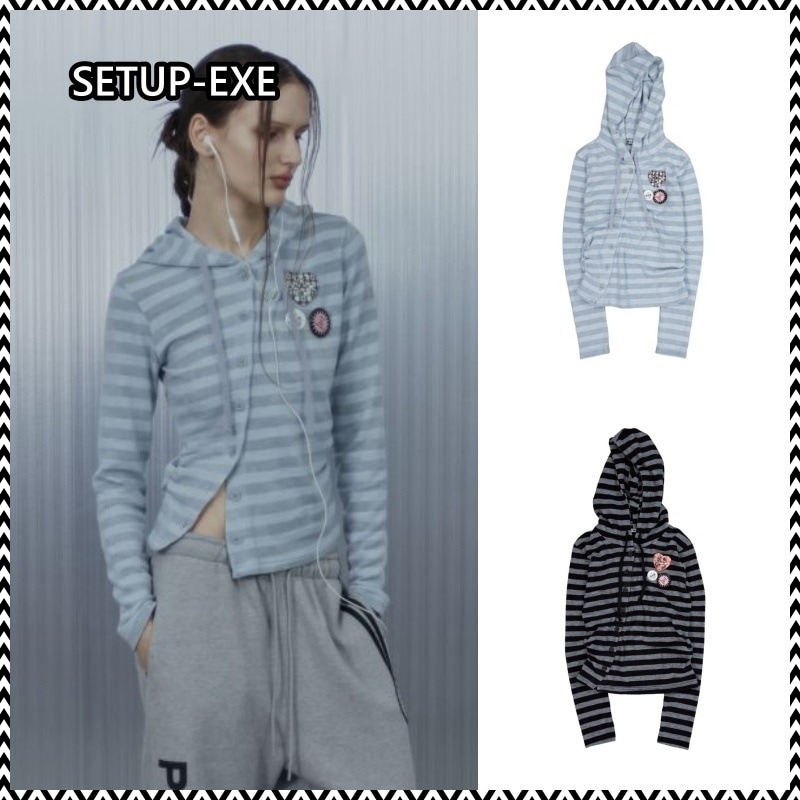 SETUP-EXE BADGE STRIPE HOODED CARDIGAN