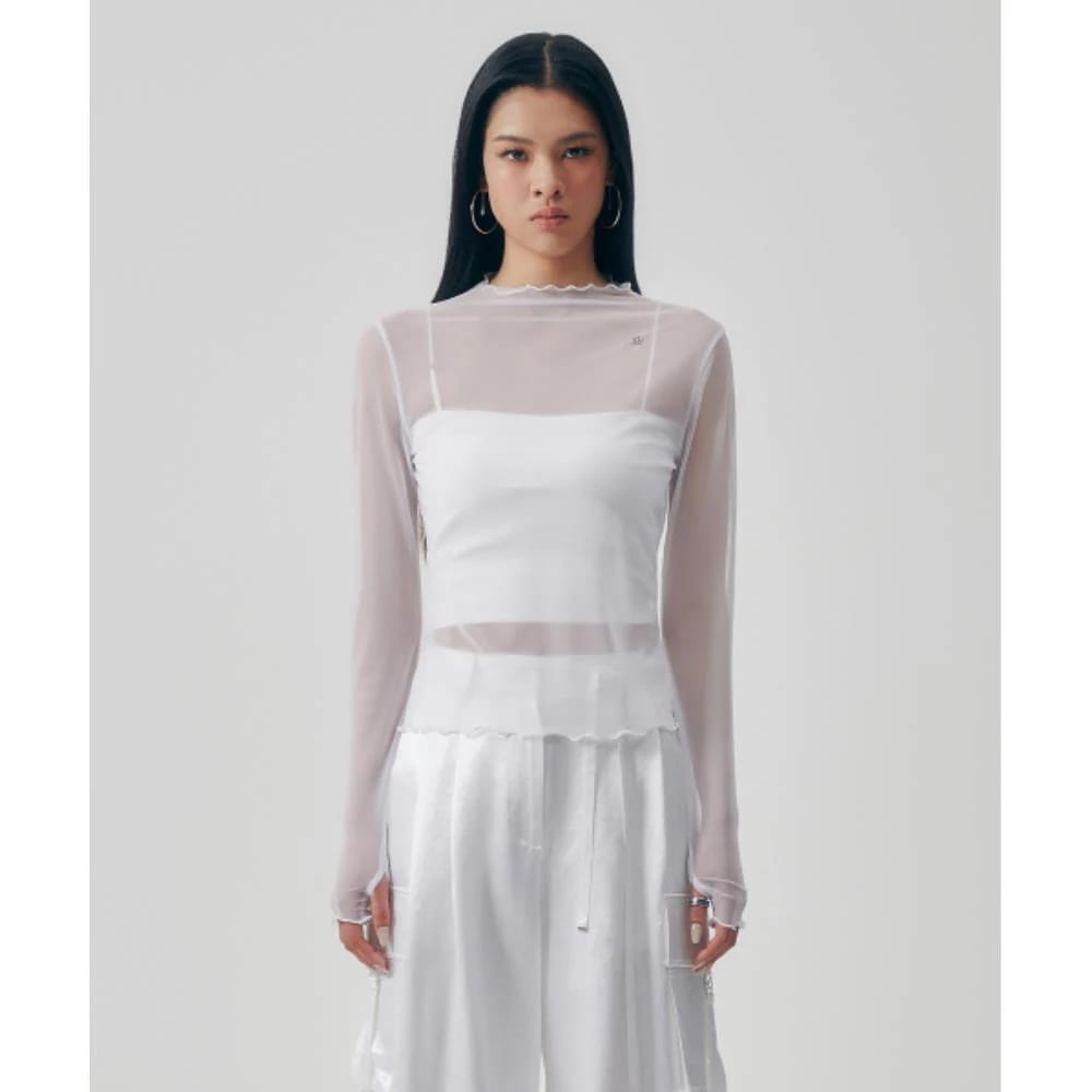 TREEMINGBIRD Mesh Finger Hole Long Sleeves White TM251