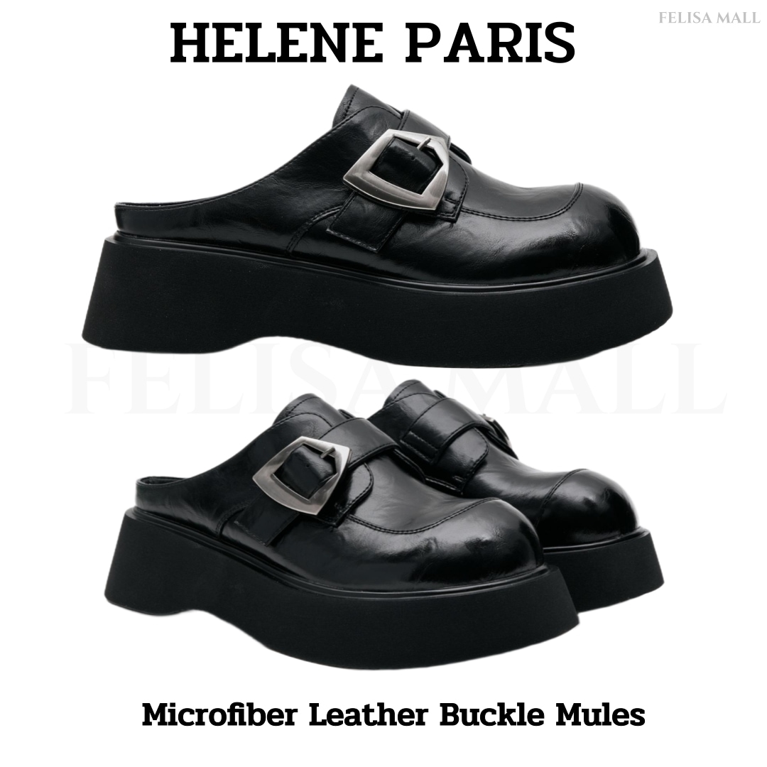 [HELENE PARIS]Microfiber Leather Buckle Mules 韓国厚底/ミュール
