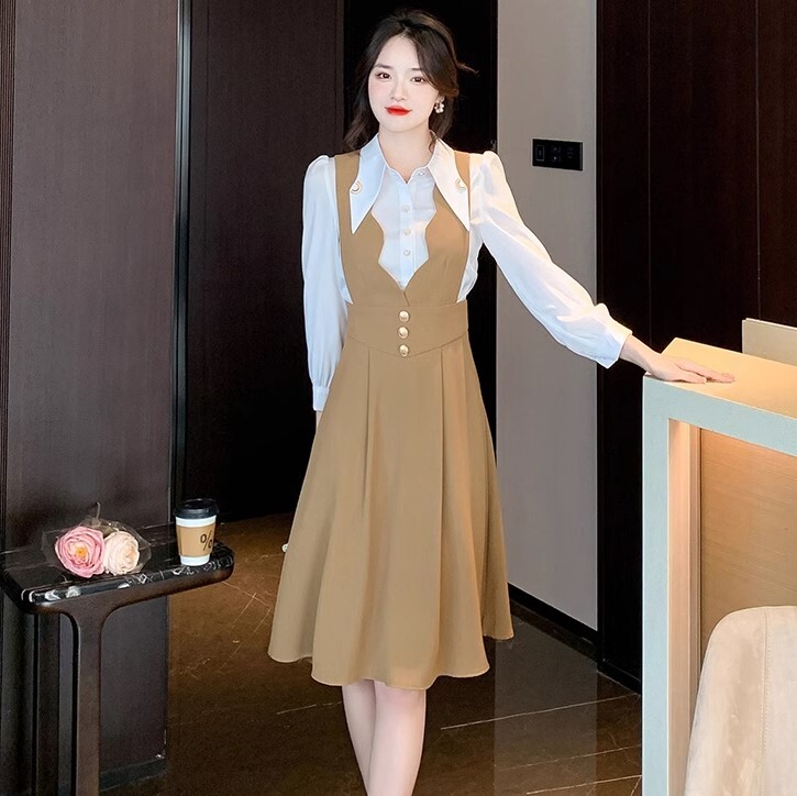 シャツ ワンピース 2点セット セットアップ ツーピース ブラウス ひざ丈 ハイウエスト かわいい 大人可愛い きれいめ シンプル カジュアル 大人 上品 おしゃれ お洒落 かっこいい レトロ